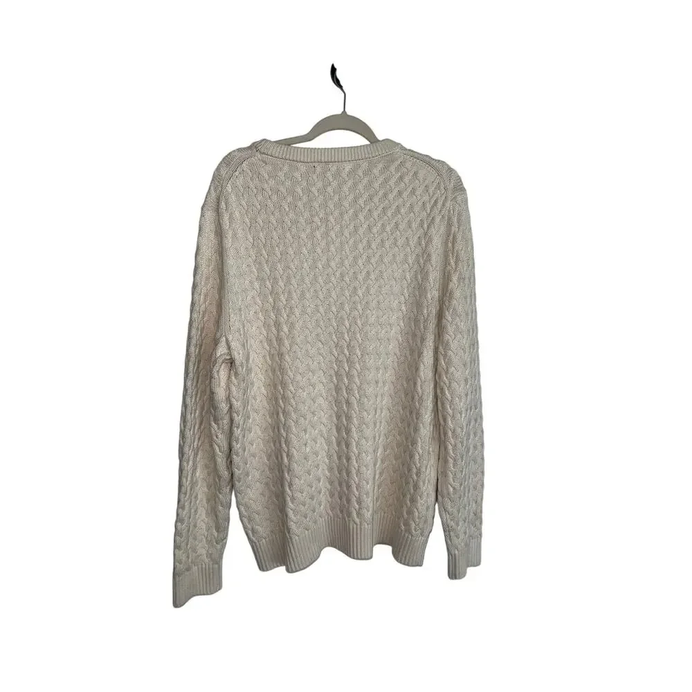 Banana Republic Men’s XL Supima Cotton Cable Knit Sweater Cream Ivory Crewneck